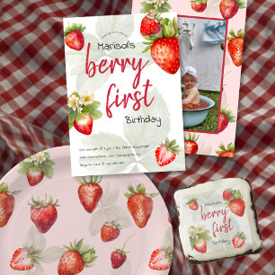 Invitation Berry Première aquarelle fraise 1er anniversaire