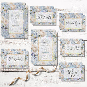 Invitation Mariage de cadre bleu et blanc floral rustique