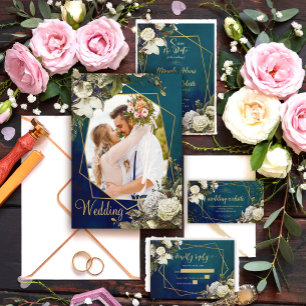 Invitation Romantique Floral Wreath or Emerald Green Mariage