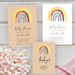 Invitation Aquarelle Boho Baby shower arc-en-ciel