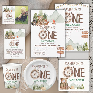 Invitation Un heureux Camper Bear Woodland 1er anniversaire