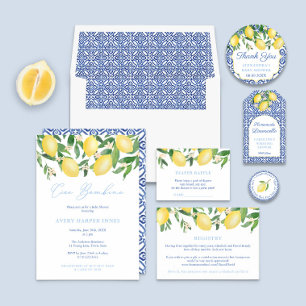Carte D'accompagnement Citrons Carreaux Bleus Diaper Raffle Baby shower g