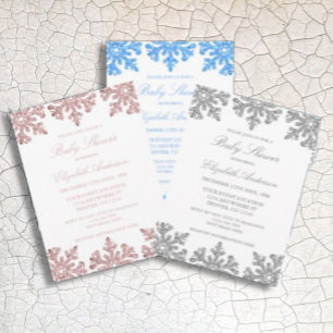 Invitation Baby shower d'hiver Pink Rose Gold Snowflake