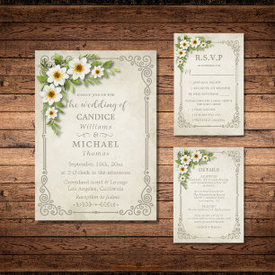 Invitation Vintage blanc marguerite Floral romantique Rustiqu