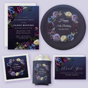 Assiettes En Carton 70e anniversaire Personnalisé Moody Purple Flower