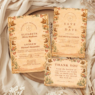 Carte De Remerciements Mariage de Cowgirl Floral Occidental