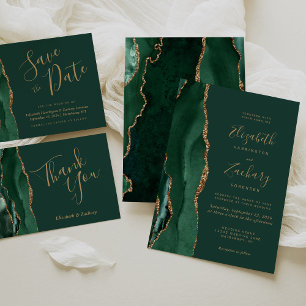 Carte D'accompagnement Détails du Mariage d'agate d'or Emerald Green