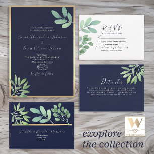 Invitation Tout En Un Mariage Bleu Nuit Eucalyptus Rustique