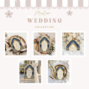 Invitation Mariage islamique royal bleu et or