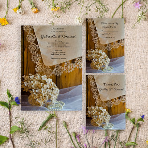 Carte De Correspondance Fleurs de dentelle du pays Mariage de grange Merci