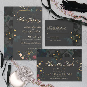 Invitation Boho gothique gris foncé Abstrait Mariage floral I