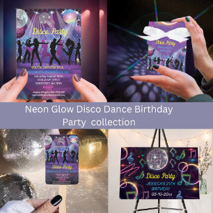 Invitation Danse d'Anniversaire moderne Neon Glow Disco