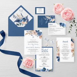 Invitation En Aluminium Boho pastel bleu & brush choral Mariage