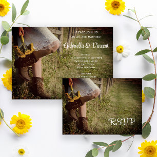 Carte RSVP de mariage occidental Cowgirl et Sunflo