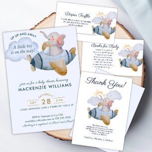 Invitation Baby shower d'aquarelle Blue Boy's Elephant Plane
