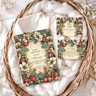 Invitation Baby Shower Fantaisiste dans la Forêt de Fraises