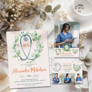 Carte De Remerciements Boho Green Photo Aquarelle École de soins infirmie