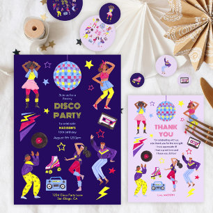 Carte De Remerciements Disco Lila Party super Retro 80s Girls