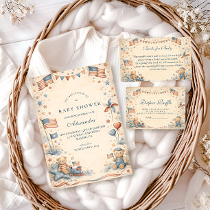 Invitation Fête de naissance American Boy Stars and Stripes