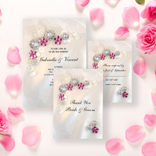 Cartons Réponse Mariage Faux Pink Diamond et Peartons