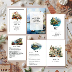 Invitation Aquarelle Côte Amalfi Italie Destination Mariage