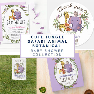 Invitation Cute Jungle Safari Animaux Baby shower violet