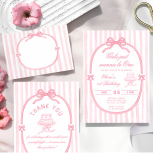 Carte De Remerciements Nœud Rose Veut simplement être une fille Anniversa