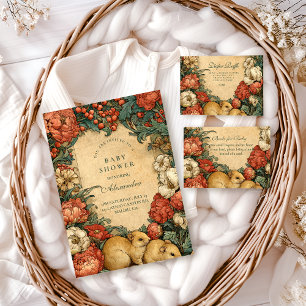 Invitation Baby-Shower Animaux Bébés Fleurs Vintage