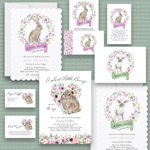 Invitation Petit Lapin Floral Amour Baby shower Coeur