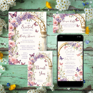 Invitation Baby shower de papillons pastel de jardin enchanté