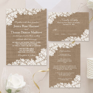 Save The Date Burlap Rustique & Mariage Vintage En Dentelle Enre