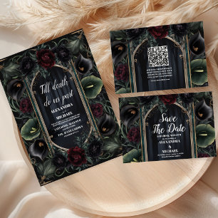 Invitation Rose noir Floral Gothique Mariage d'Halloween