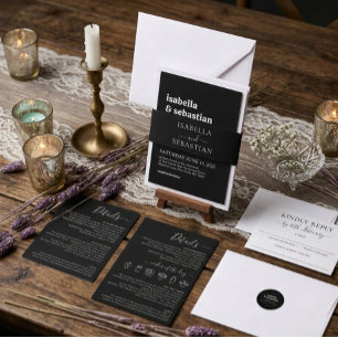 Invitation Trois Volets Ensemble noir formel de mariage tout-en-un