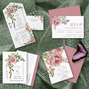 Dusty rose rose fleurs programme de mariage floral