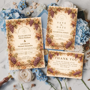 Carte De Remerciements Mariage aux Raisins du Vignoble Ancien