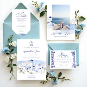 Invitation Tout En Un Mariage d'aquarelle de l'architecture de Santorin 