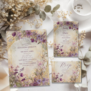 Invitation Tout En Un Mariage Vintage Lavande Art Nouveau Mucha
