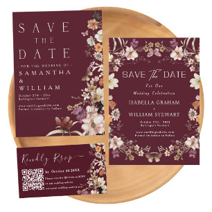 Invitation Boho Fleur sauvage Rustic Bourgogne Enregistrer La