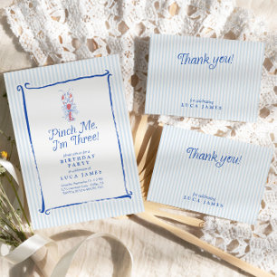 Carte De Remerciements Rayé bleu dessiné à la main vintage 