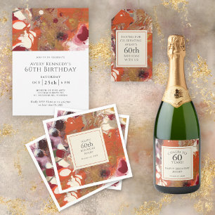 Invitation Orange Abstrait Boho 60e fête d'anniversaire