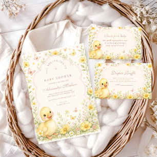 Carte D'accompagnement Tombola de Couches pour Bébé Caneton Fleur Sauvage