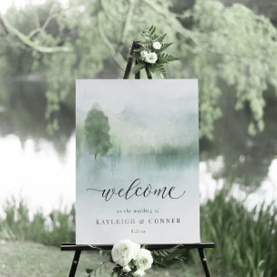 Invitation Abstraite Watercolor Lake Mountains Mariage Invita