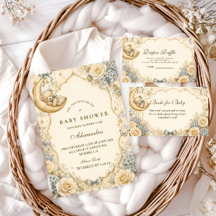 Invitation Bain de bébé ours en peluche élégant vintage