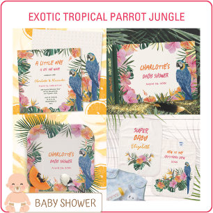 Invitation Baby Shower Jungle de Perroquets Tropicaux Exotiqu