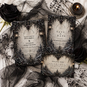 Carte De Remerciements Mariage goth élégant d'hiver