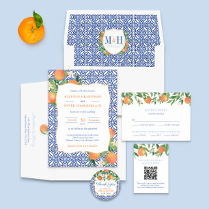Cartons Réponse Zesty Oranges Carreaux bleus Mariage Options de re