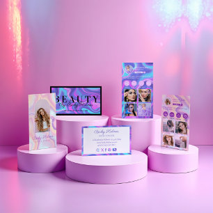 Carte De Visite Aquarelle rose et violet Design holographique Beau