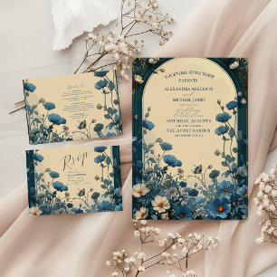 Invitation Marine Bleu Art Nouveau Mariage