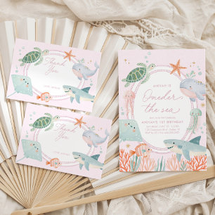 Carte De Remerciements Oneder la Mer Rose Océanique Anniversaire