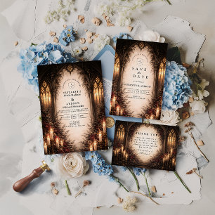 Invitation Mariage à la bougie dans une cathédrale gothique
